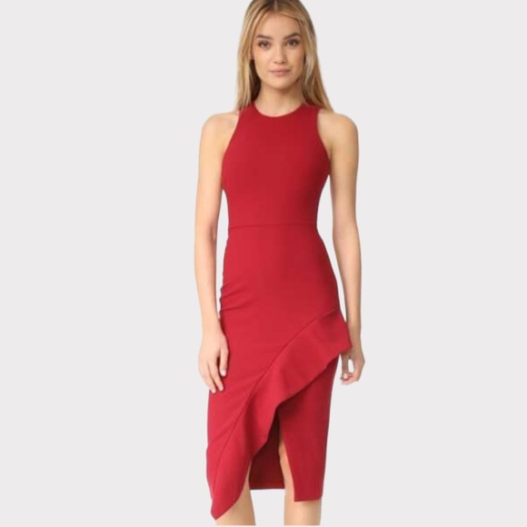 ☀️❄️cinq a sept Piper Ruffle Midi Asymmetrical Dress in Pomegranate Sz 4 - Picture 13 of 13